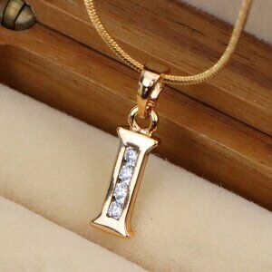 "Rose Gold Letter I Pendant with Crystals – 18K Gold Plated Charm, XPPT1358